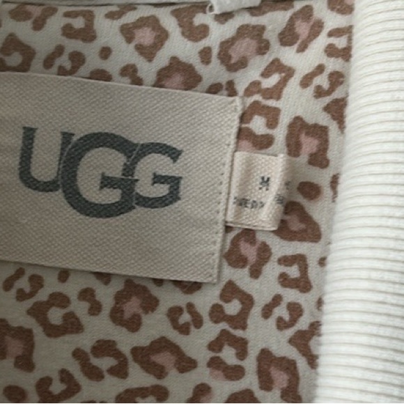 UGG Karoline leopard print robe, cream and tan with cozy Sherpa lining and tie - Picture 5 of 7